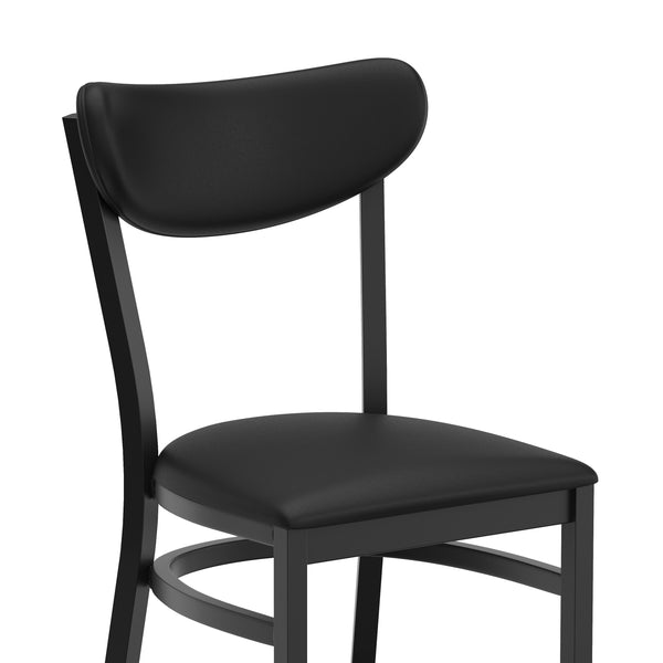 Black Vinyl Back/Black Vinyl Seat |#| Commercial Metal Dining Chair with Vinyl Seat - Boomerang Back - Black