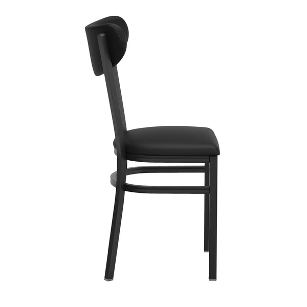 Black Vinyl Back/Black Vinyl Seat |#| Commercial Metal Dining Chair with Vinyl Seat - Boomerang Back - Black