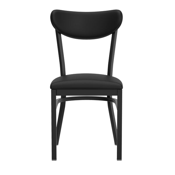 Black Vinyl Back/Black Vinyl Seat |#| Commercial Metal Dining Chair with Vinyl Seat - Boomerang Back - Black