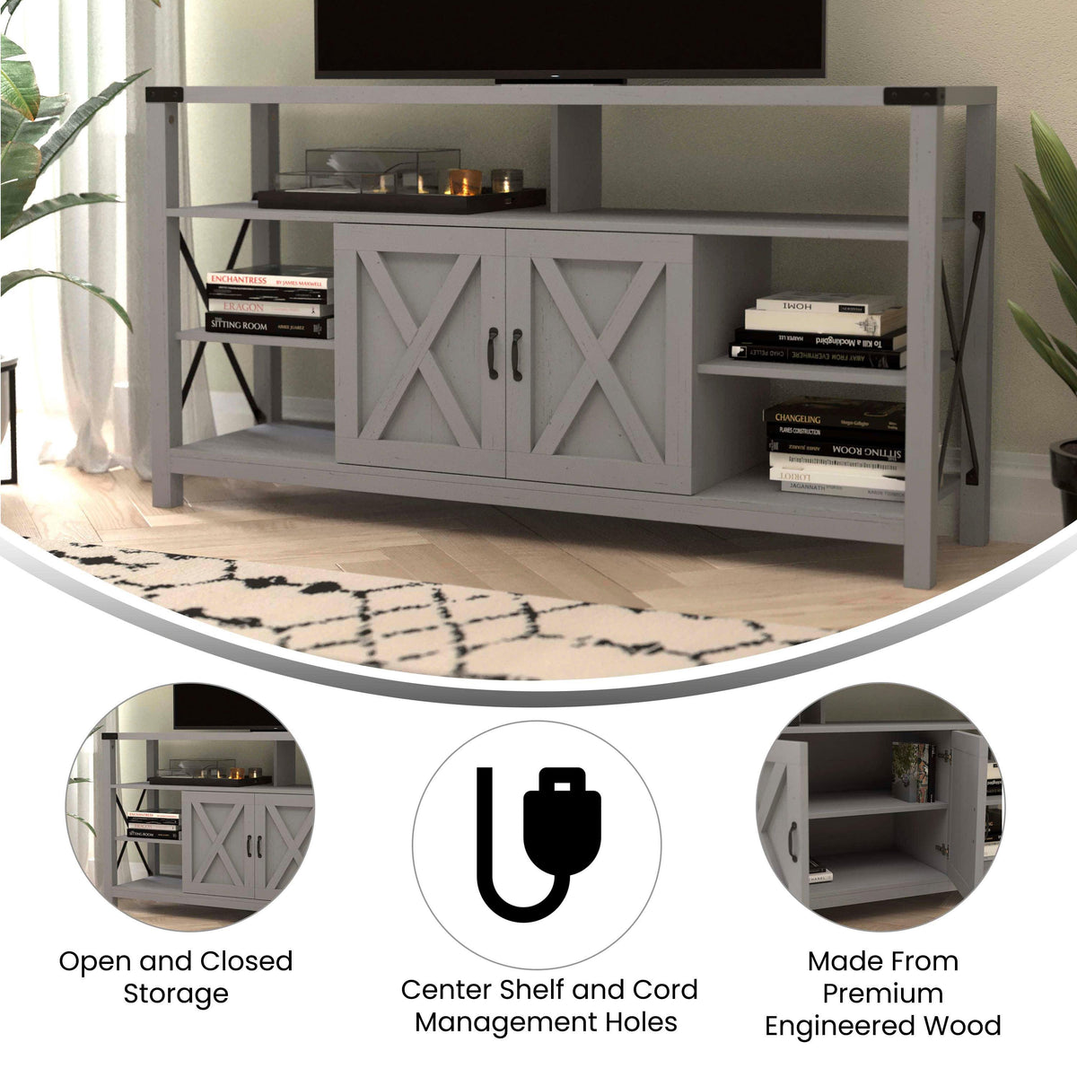 Coastal Gray |#| TV Stand for up to 60inch TV's with Adjustable Shelf and Storage - Coastal Gray