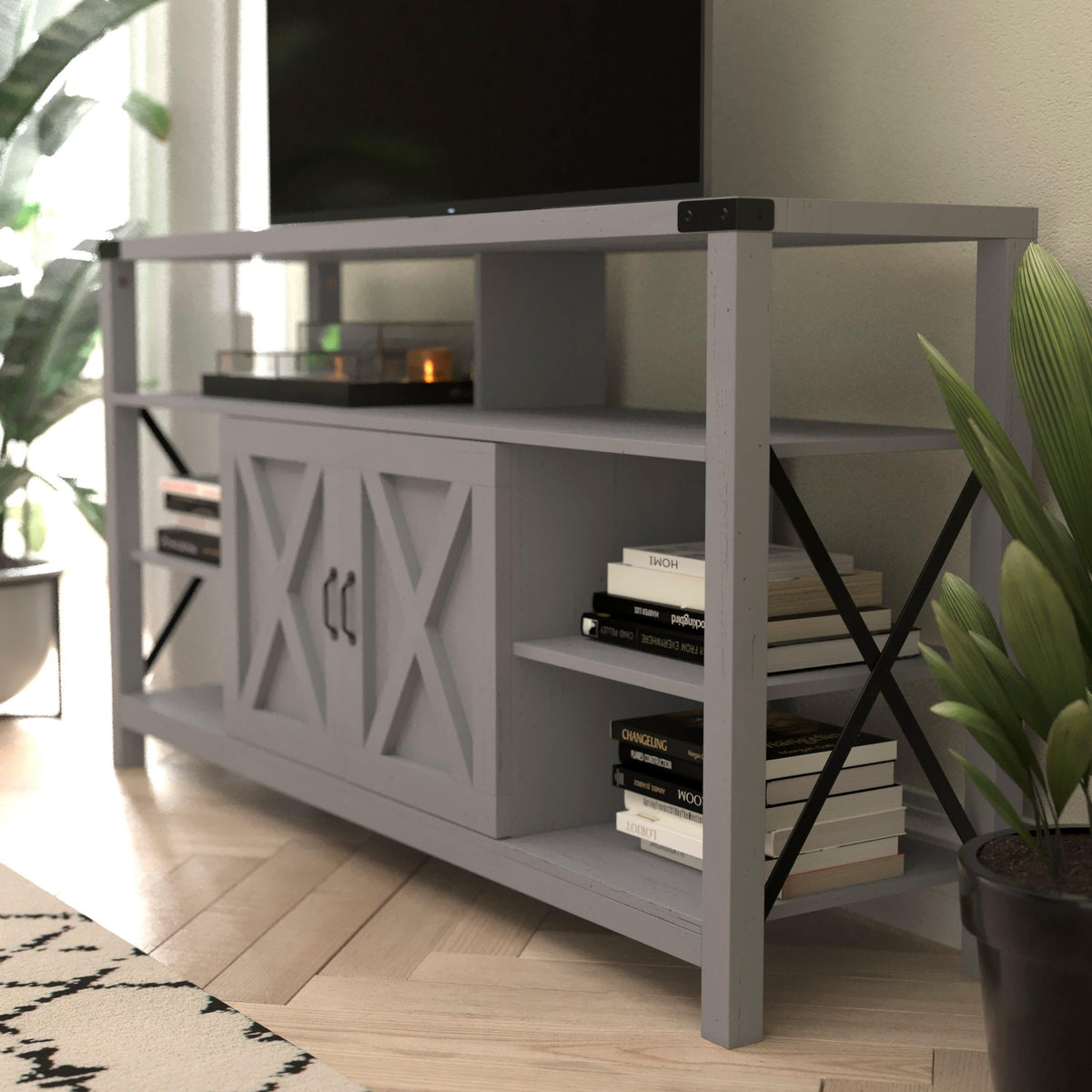 Coastal Gray |#| TV Stand for up to 60inch TV's with Adjustable Shelf and Storage - Coastal Gray