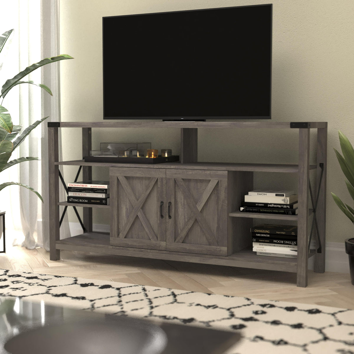 Gray Wash |#| TV Stand for up to 60inch TV's with Adjustable Shelf and Storage - Coastal Gray