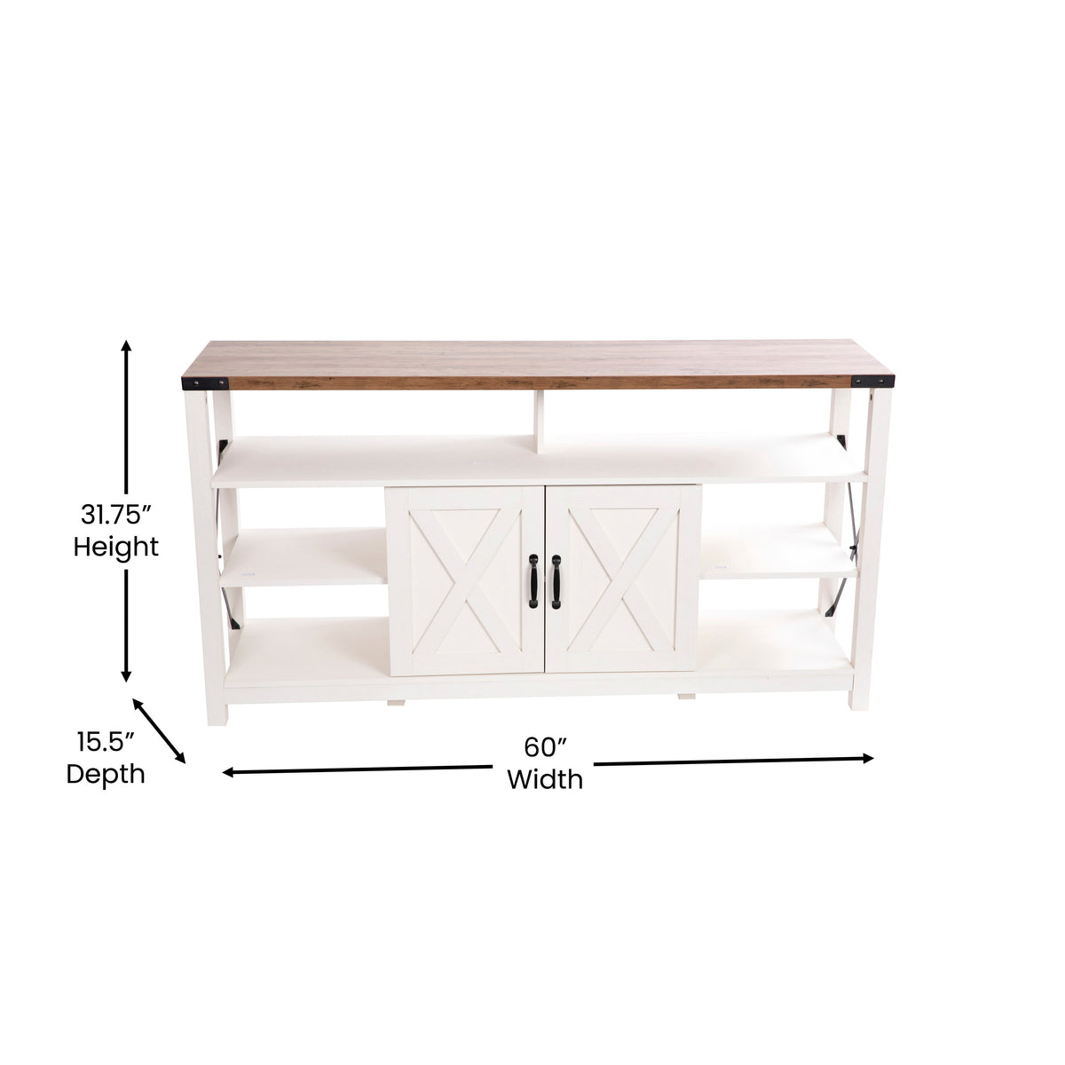 White |#| TV Stand for up to 60inch TV's with Adjustable Shelf and Storage - White/Rustic