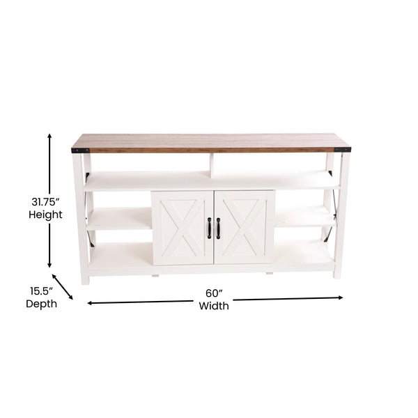 White |#| TV Stand for up to 60inch TV's with Adjustable Shelf and Storage - White/Rustic