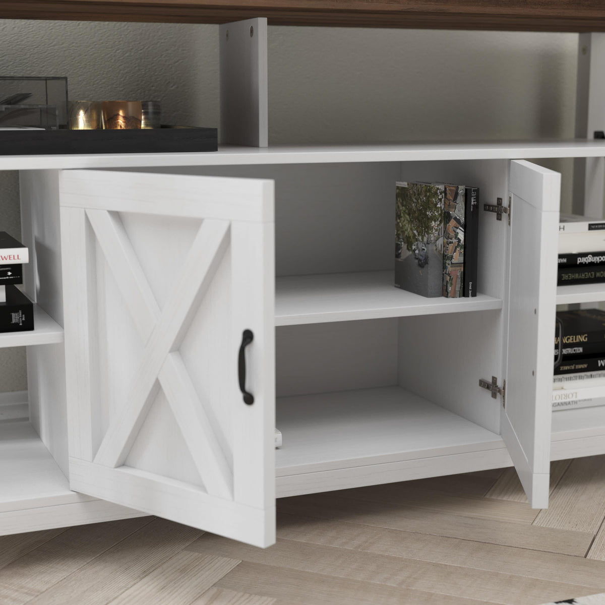 White |#| TV Stand for up to 60inch TV's with Adjustable Shelf and Storage - White/Rustic