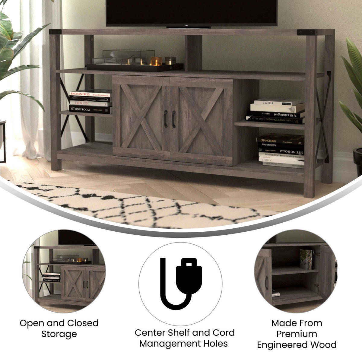 Gray Wash |#| TV Stand for up to 60inch TV's with Adjustable Shelf and Storage - Coastal Gray