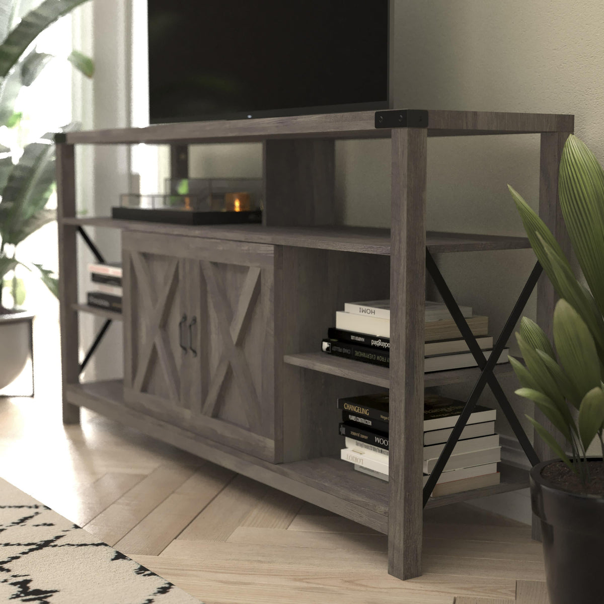 Gray Wash |#| TV Stand for up to 60inch TV's with Adjustable Shelf and Storage - Coastal Gray