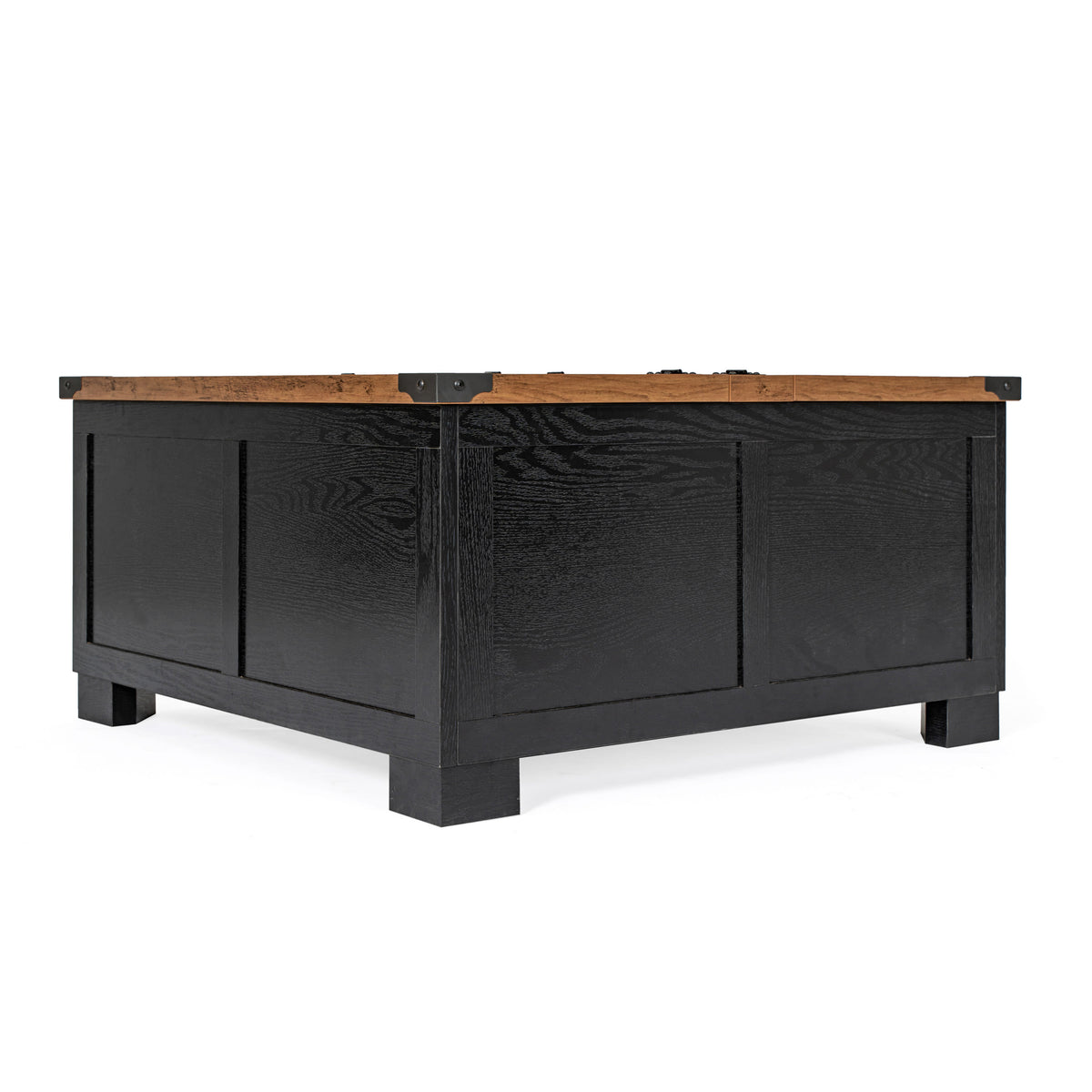 Black |#| Farmhouse Coffee Table with Hinged Lift Top and Storage in Black/Rustic Oak