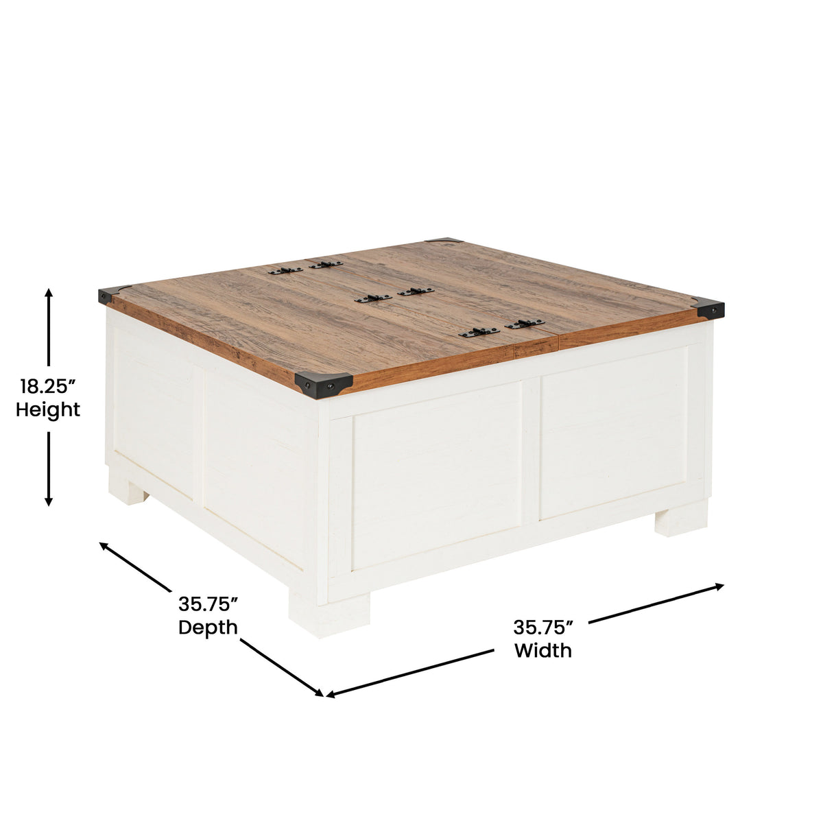 White |#| Farmhouse Coffee Table with Hinged Lift Top and Storage in White/Rustic Oak