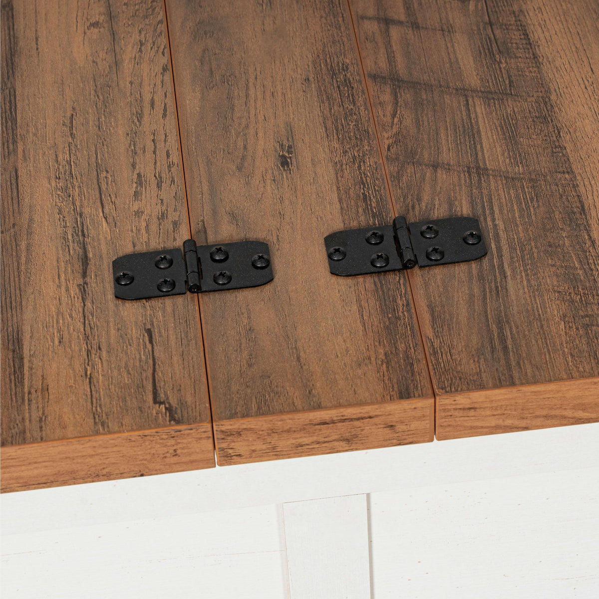 White |#| Farmhouse Coffee Table with Hinged Lift Top and Storage in White/Rustic Oak