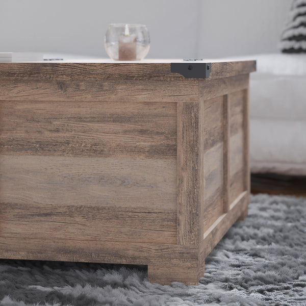 Gray Wash |#| Farmhouse Coffee Table with Hinged Lift Top and Storage in Gray Wash