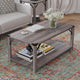 Gray Wash |#| 2-Tier Coffee Table with Black Metal Side Braces and Corner Caps - Gray Wash