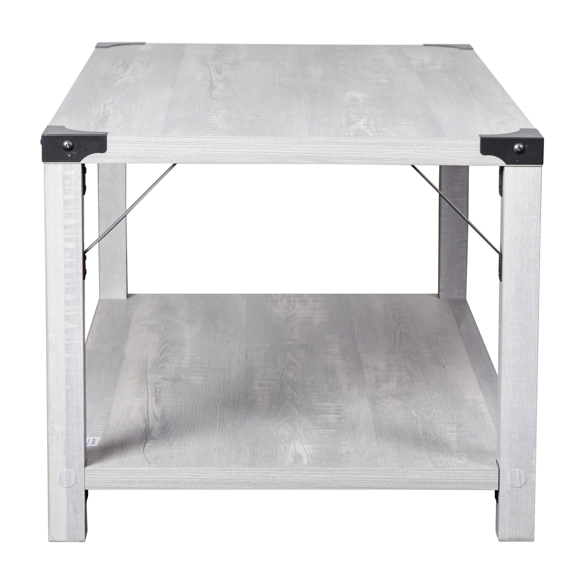 Aspen Gray |#| 2-Tier Coffee Table with Black Metal Side Braces and Corner Caps - Aspen Gray