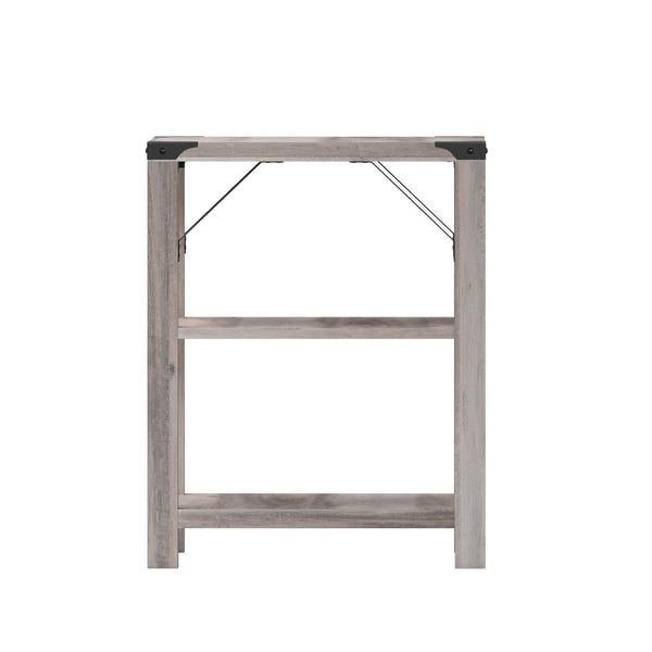 Gray Wash |#| 3-Tier Side Table with Black Metal Side Braces and Corner Caps - Gray Wash