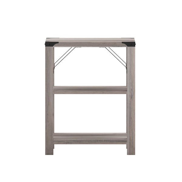 Gray Wash |#| 3-Tier Side Table with Black Metal Side Braces and Corner Caps - Gray Wash