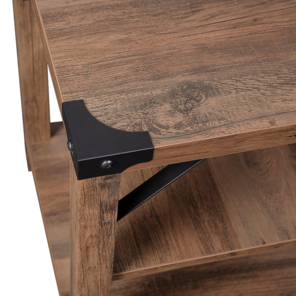 Rustic Oak |#| 3-Tier Side Table with Black Metal Side Braces and Corner Caps - Rustic Oak