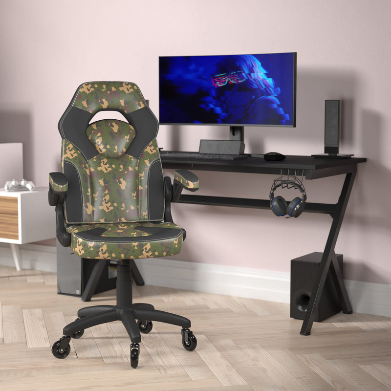 Camouflage |#| Office Gaming Chair with Skater Wheels & Flip Up Arms - Camouflage LeatherSoft