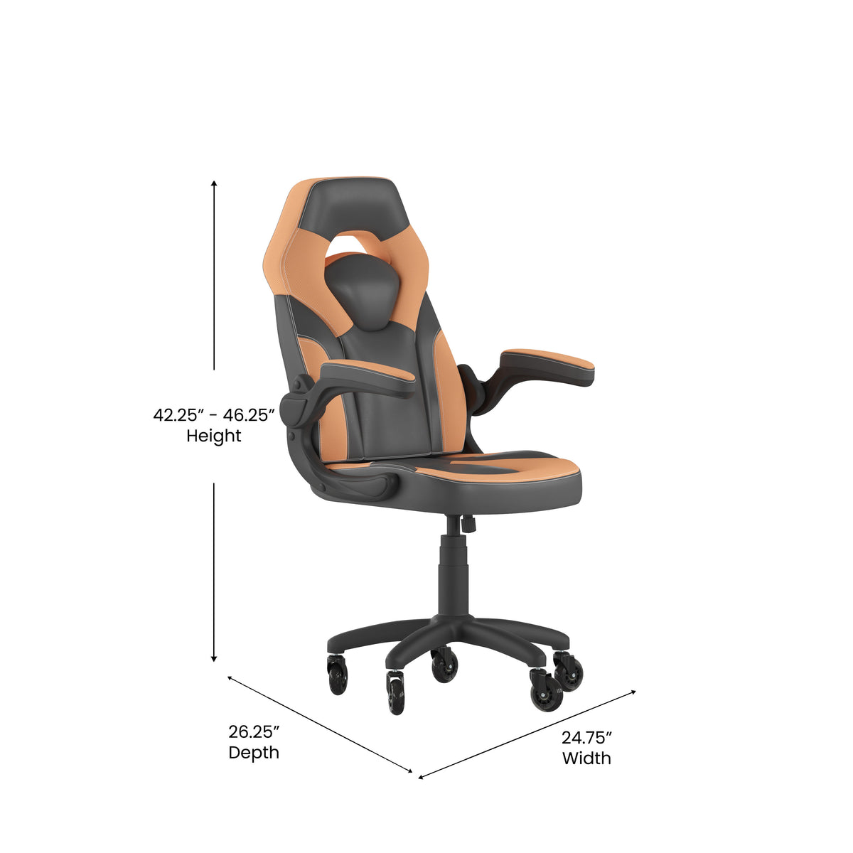 Orange |#| Office Gaming Chair with Skater Wheels & Flip Up Arms - Orange LeatherSoft