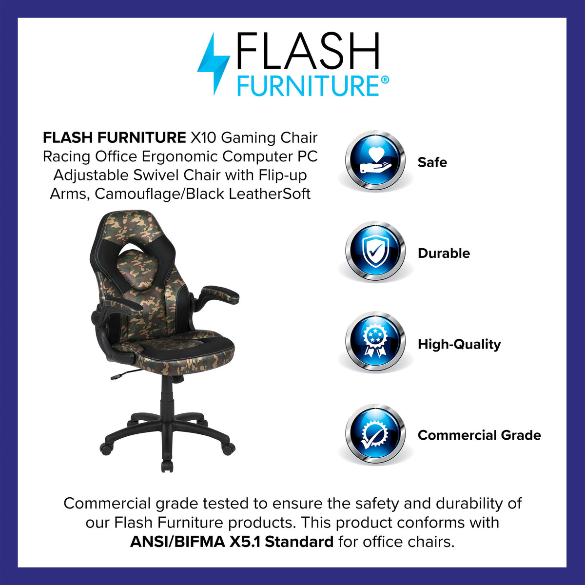 Camouflage |#| High Back Camouflage Racing Style Ergonomic Gaming Chair with Flip-Up Arms
