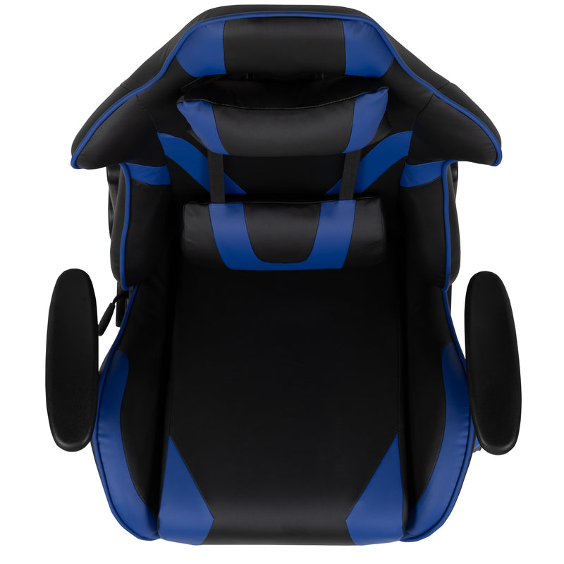 Blue |#| Racing Gaming Ergonomic Chair with Fully Reclining Back in Blue LeatherSoft