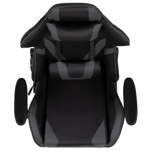 Gray |#| Racing Gaming Ergonomic Chair with Fully Reclining Back in Gray LeatherSoft