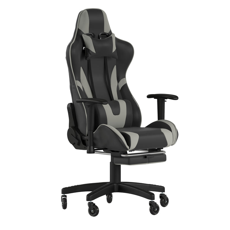 Gray |#| Gaming Chair with Roller Wheels, Reclining Arms, Footrest-Gray LeatherSoft