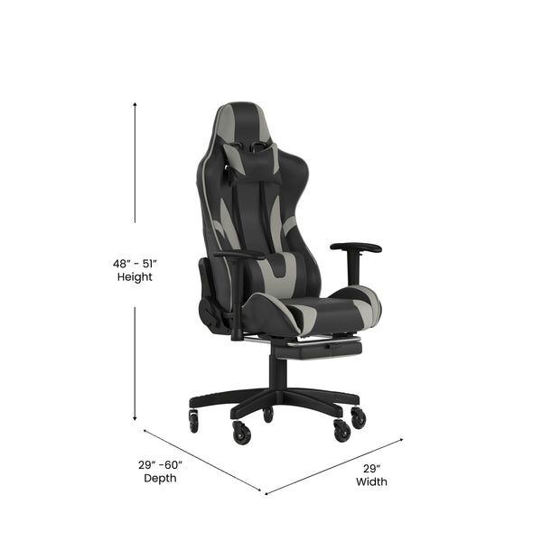 Gray |#| Gaming Chair with Roller Wheels, Reclining Arms, Footrest-Gray LeatherSoft