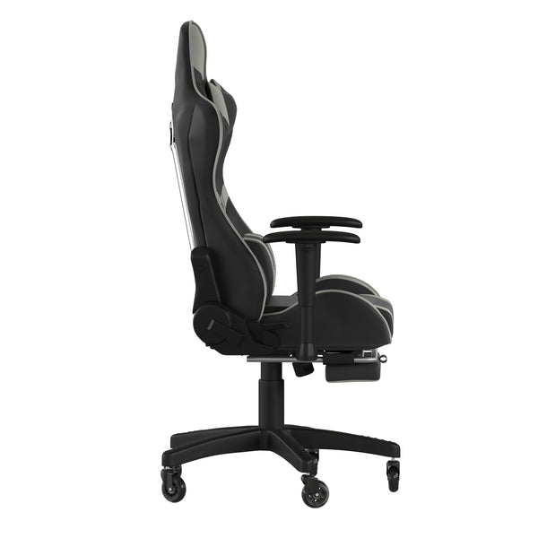Gray |#| Gaming Chair with Roller Wheels, Reclining Arms, Footrest-Gray LeatherSoft
