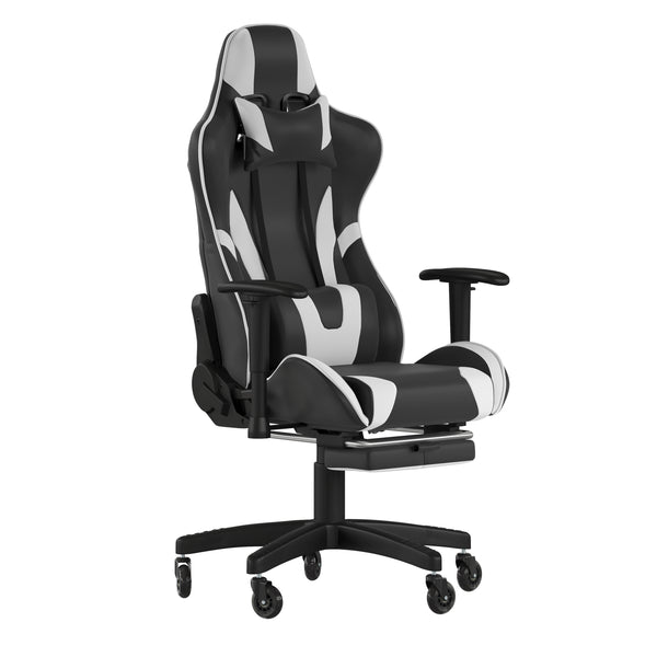 Black |#| Gaming Chair with Roller Wheels, Reclining Arms, Footrest-Black LeatherSoft