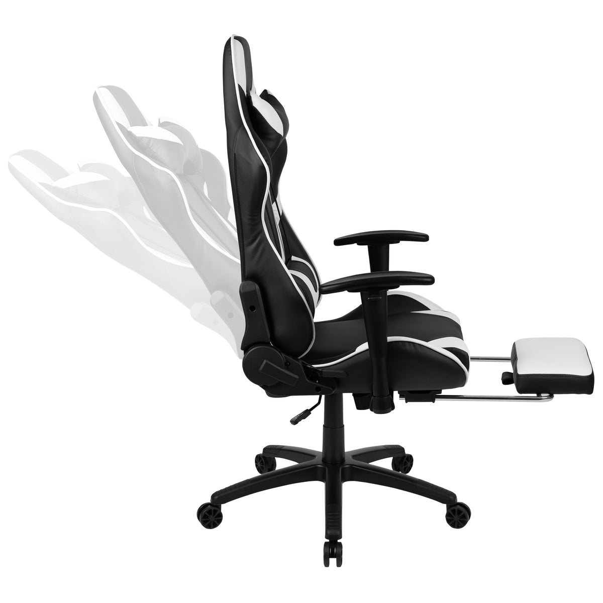 Black |#| Racing Gaming Ergonomic Chair with Reclining Back, Footrest in Black LeatherSoft