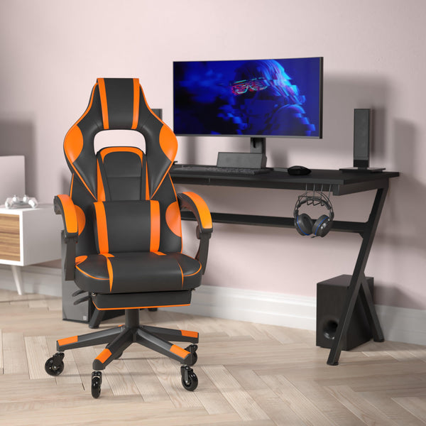 Black with Orange Trim |#| Office Gaming Chair with Skater Wheels & Reclining Arms - Orange LeatherSoft