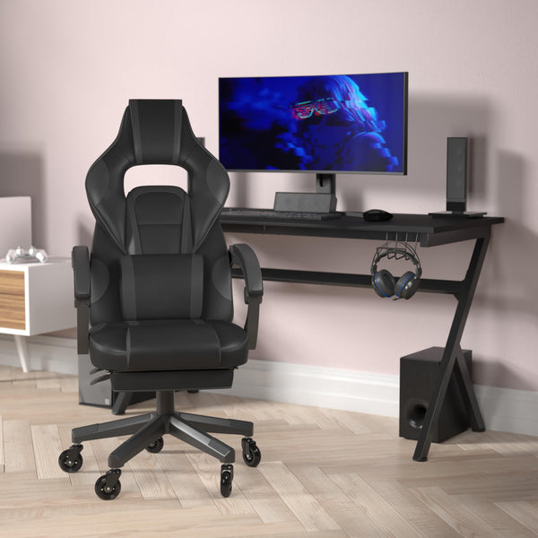 Black with Gray Trim |#| Office Gaming Chair with Skater Wheels & Reclining Arms - Black LeatherSoft
