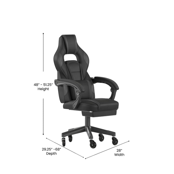 Black with Gray Trim |#| Office Gaming Chair with Skater Wheels & Reclining Arms - Black LeatherSoft