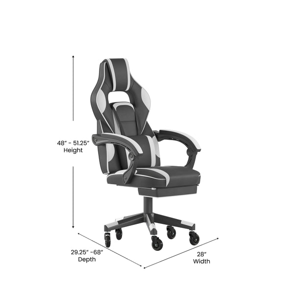 Black with White Trim |#| Office Gaming Chair with Skater Wheels & Reclining Arms - White LeatherSoft