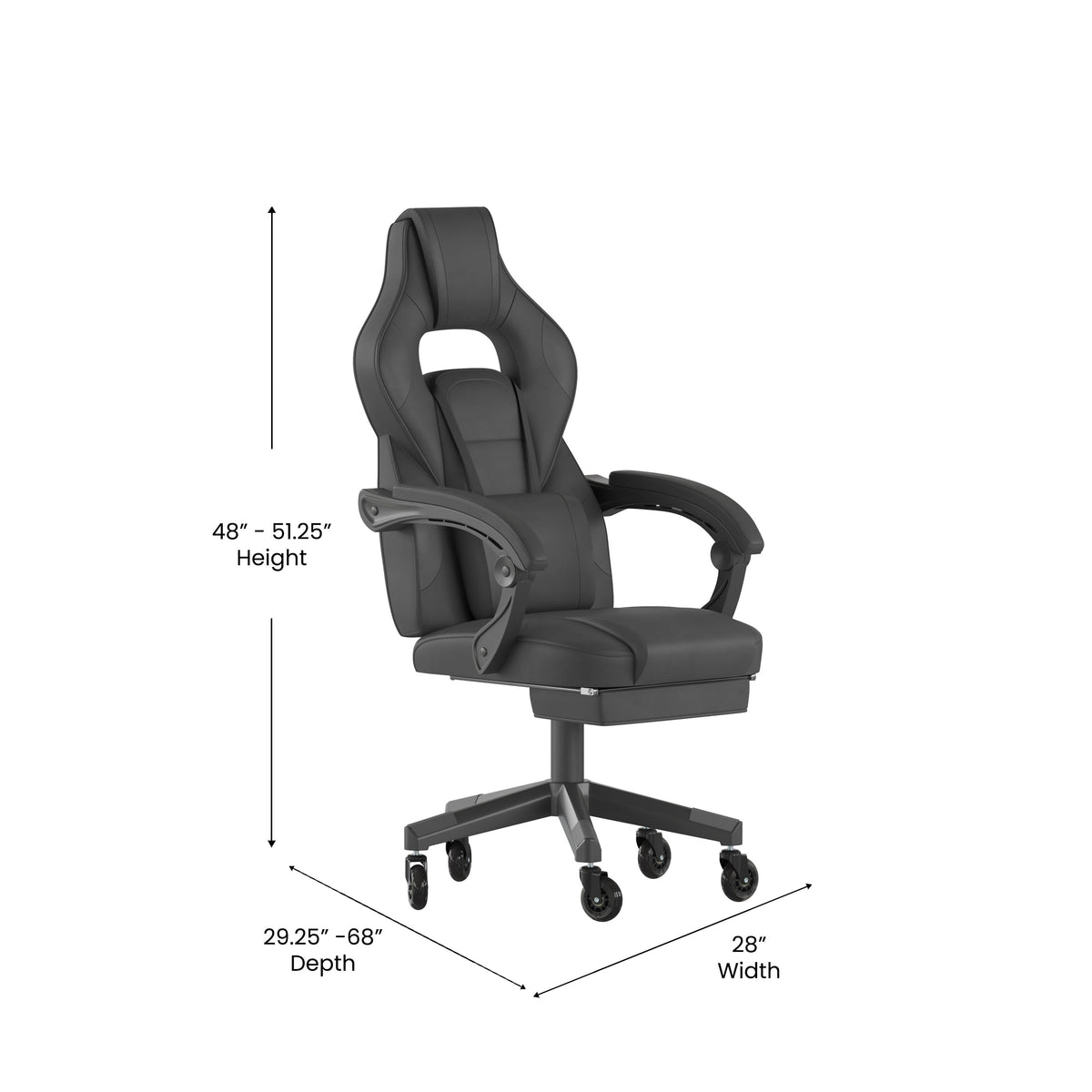 Black |#| Office Gaming Chair with Skater Wheels & Reclining Arms - Black LeatherSoft