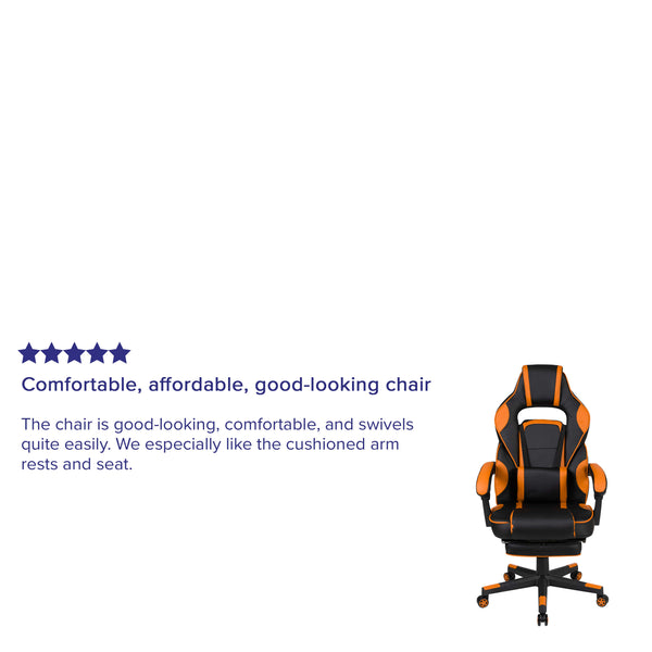 Black with Orange Trim |#| Black/Orange Ergonomic Gaming Chair-Recline Back/Arms-Footrest-Massaging Lumbar