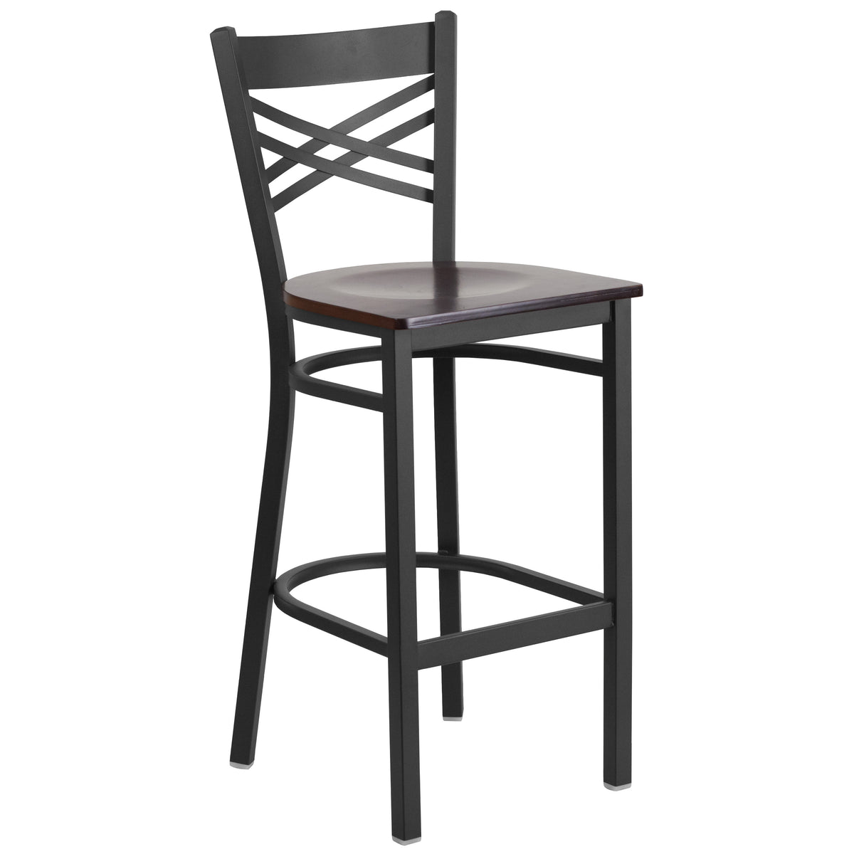 Walnut Wood Seat/Black Metal Frame |#| Black inchXinch Back Metal Restaurant Barstool - Walnut Wood Seat