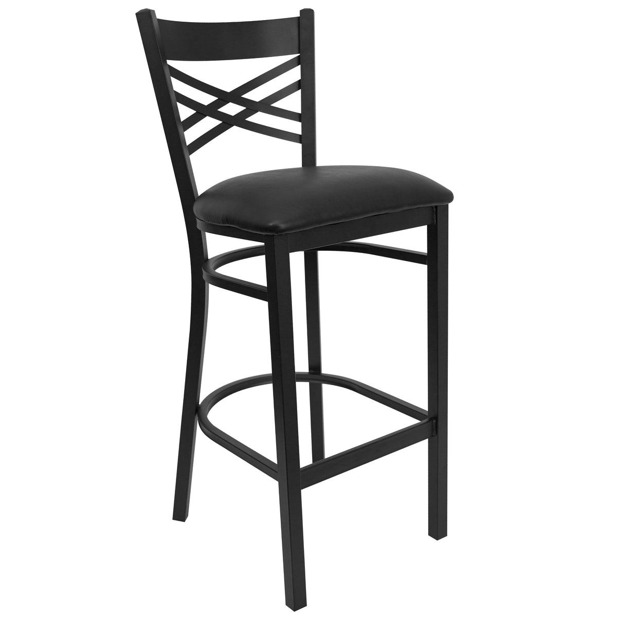 Black Vinyl Seat/Black Metal Frame |#| Black inchXinch Back Metal Restaurant Barstool - Black Vinyl Seat