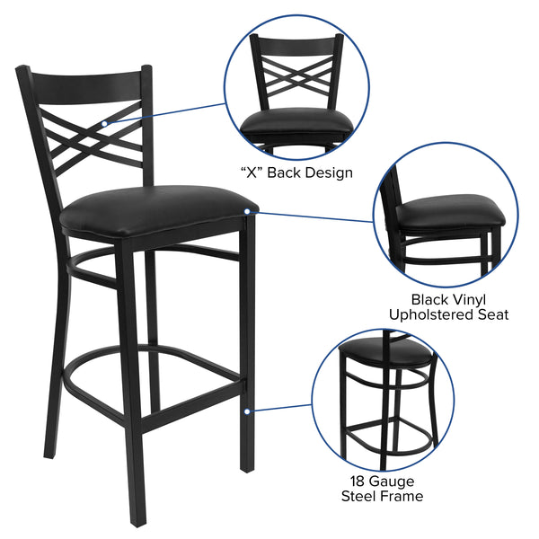 Black Vinyl Seat/Black Metal Frame |#| Black inchXinch Back Metal Restaurant Barstool - Black Vinyl Seat