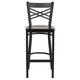 Walnut Wood Seat/Black Metal Frame |#| Black "X" Back Metal Restaurant Barstool - Walnut Wood Seat