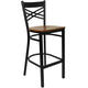 Cherry Wood Seat/Black Metal Frame |#| Black "X" Back Metal Restaurant Barstool - Cherry Wood Seat