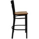 Cherry Wood Seat/Black Metal Frame |#| Black "X" Back Metal Restaurant Barstool - Cherry Wood Seat