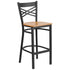 Natural Wood Seat/Black Metal Frame |#| Black "X" Back Metal Restaurant Barstool - Natural Wood Seat