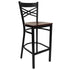 Mahogany Wood Seat/Black Metal Frame |#| Black "X" Back Metal Restaurant Barstool - Mahogany Wood Seat