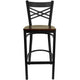 Mahogany Wood Seat/Black Metal Frame |#| Black "X" Back Metal Restaurant Barstool - Mahogany Wood Seat