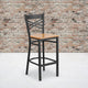 Natural Wood Seat/Black Metal Frame |#| Black "X" Back Metal Restaurant Barstool - Natural Wood Seat