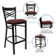 Burgundy Vinyl Seat/Black Metal Frame |#| Black "X" Back Metal Restaurant Barstool - Burgundy Vinyl Seat
