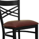 Burgundy Vinyl Seat/Black Metal Frame |#| Black "X" Back Metal Restaurant Barstool - Burgundy Vinyl Seat