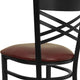 Burgundy Vinyl Seat/Black Metal Frame |#| Black "X" Back Metal Restaurant Barstool - Burgundy Vinyl Seat
