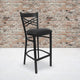 Black Vinyl Seat/Black Metal Frame |#| Black "X" Back Metal Restaurant Barstool - Black Vinyl Seat